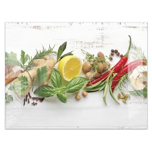 timalo Küchenbild aus Acrylglas modernes Wandbild Glasbild Deko Küche XXL Bild wie Glas | 80x60cm Kräuter Zitrone Vintage, Shabby, Chilli, Chillischote, Basilikum, Gewürze