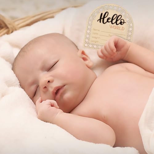 Baby Announcement Sign, 5.5 Inch Newborn Birth Announcement Cards Wooden Baby Birth Sign Newborn Cards for Boys and Girls Birth