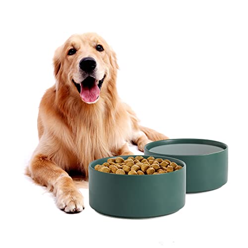 Havniva Non-Slip Ceramics Dog Bowl Dog Food Bowl Dog Dish Large Dog Water Bowl Protect Cervical Spine (8In Bowl, Green) #TOP2