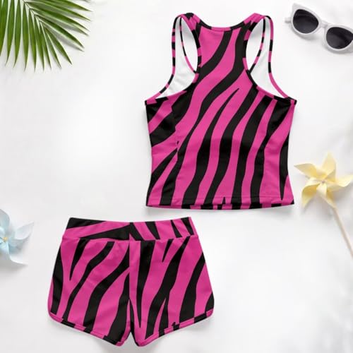 Traje de baño para adolescentes tankini cómodo dos piezas estampado rosa 3
