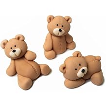 3Pcs Teddy Bears Cake Topper Christening Decoration 3D Edible Fondant Figures Great for Kids Boy Girl Birthday Baby Shower Easy to Use