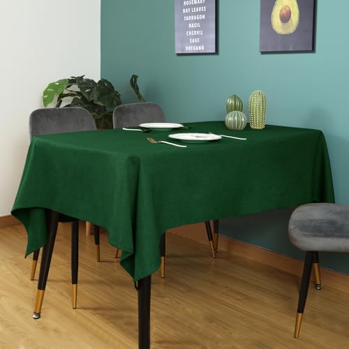 WAITER TREE Table Cloth Rectangle Table Cover 71x55 Inch Faux Linen Wrinkle Free and Waterproof Dark Green Camping Graduation Rectangle Indoor Outdoor Tablecloth for Party by WAITER TREE - Image 3