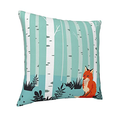 Varun Throw Pillow Covers Lovely Fox Square Pillowcases For Home Decor Sofa Car Bedroom Forest Animal Tall Trees Meadow Floral Watercolor Painting Pillow Cases 18X18Inch #TOP1