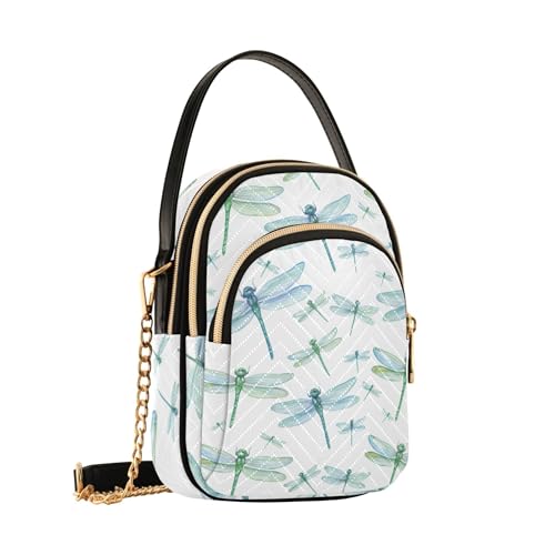 Blue Green Dragonflies Women's Shoulder Purses Print Chain Strap Wallet Phone Purse Quilted Zipper Ladies Clutch Satchel2
