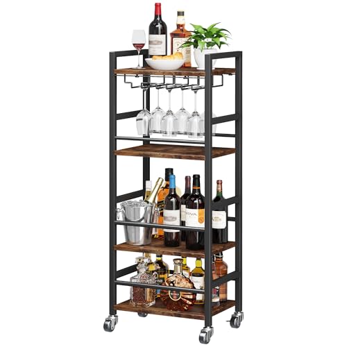 Homeiju Small Bar Cart, Home Bar Serving Cart with 4-Tier