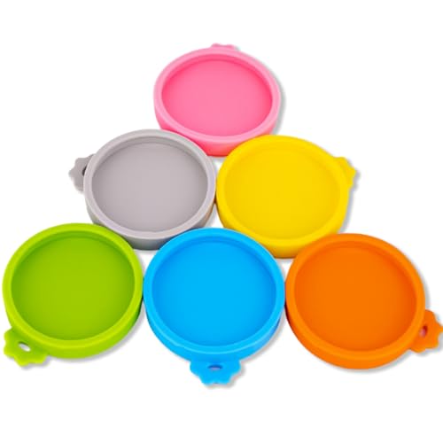 Yobbai Small Wet Food Can Covers for 3 oz & 2.5 oz, Food-Grade Silicone Lids, Easy-Open Pull Tab, BPA-Free, Dishwasher Safe, 6 Pack