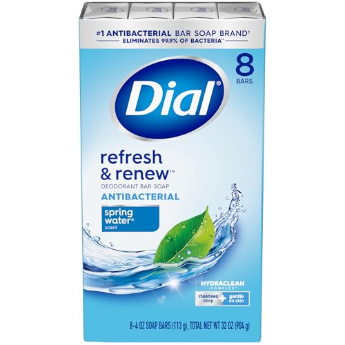 Dial Antibacterial Bar Soap, Refresh & Renew, Spring Water, 4 Oz, 8 Bars