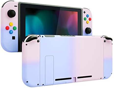 eXtremeRate Back Plate for Nintendo Switch Console, NS Joy con Handheld Controller Housing with Colorful Buttons, DIY Replacement Shell for Nintendo Switch - Clear Atomic Purple Rose Red