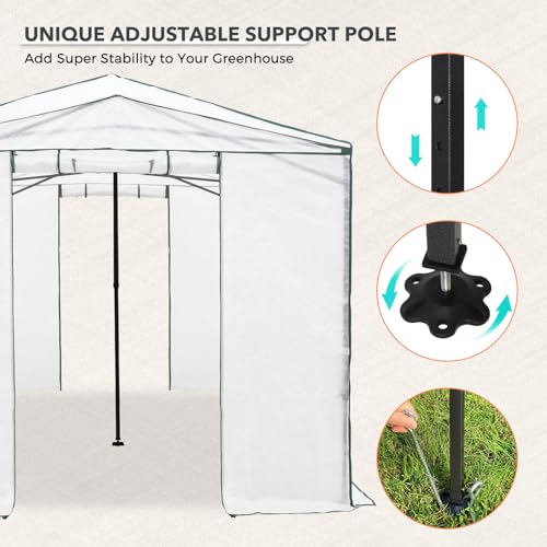 EAGLE PEAK Instant Pop-up Greenhouse, Indoor Outdoor Plant Gardening Green House, Roll-Up Zipper Doors and Side Windows, Heavy Duty Walk in 12x8 ft, Woven PE Cover, White