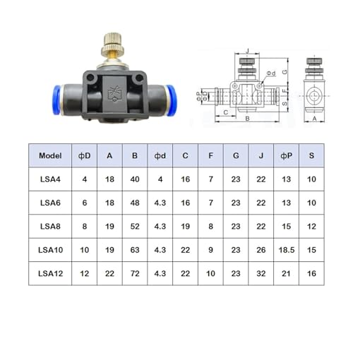 Conector rápido LSA4 de 4mm para regular el aire de impresoras 3D y proyectos de bricolaje 4