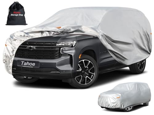 Kayme 6 Layers SUV Car Cover Custom Fit for Chevrolet Chevy Tahoe (2007-2025) Waterproof All Weather for Automobiles, Outdoor Full Cover Rain Sun UV Protection.Silver