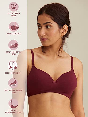 Image of NYKD Women's Cotton Lightly Padded Seamless Wire Free Everyday T-Shirt Bra for Women Daily Use Wireless, 3 /4th Coverage - NYB002