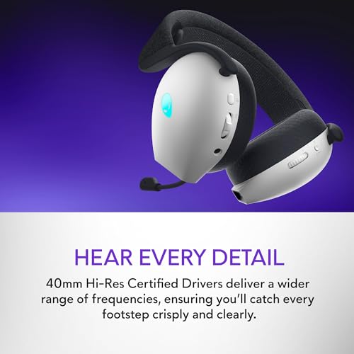 Alienware Tri-Mode Wireless Gaming Headset AW725H - Wired/Wireless, Bluetooth 5.3, Audio Output - 20 Hz, Mini-Phone (3.5mm), Battery Talk Time Up to 55 Hrs (Bluetooth), Lunar Light by Alienware - Image 6
