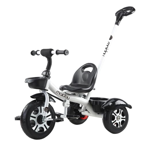 DMG Kids Tricycles سيكل اطفال Foldable Dismounting Pedal Removable Push Handle Adjustable Seat 3-Point Safety Harness and Rear Storage Box Gifts for Boys and Girls for 1-6 Year Olds (White)