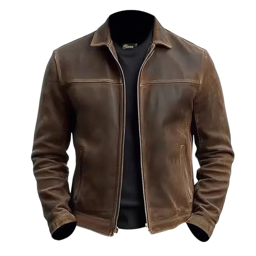 Vintage Mens Cafe Racer Distressed Brown Biker Leather Jacket-New Men Genuine Leather Jackets (Uk, Alpha, L, Regular, Regular, Distressed Brown) - 2