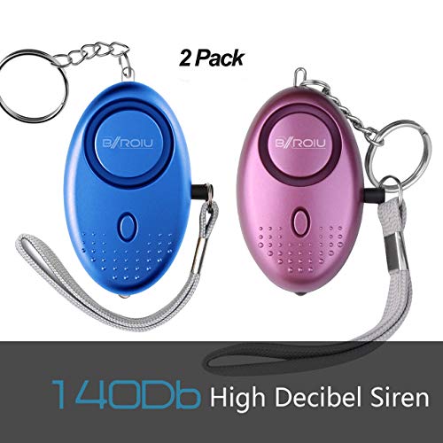 2er BXROIU Taschenalarm Persönlicher Alarm 140dB Sirene Selbstverteidigung Sicherheit Schlüsselanhänger für Frauen Kinder(lila + blau)