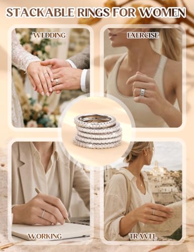 Image of Jstyle Wedding Bands for Women Eternity Band Rings Stackable Cubic Zirconia Ring 2-2.5MM Engagement Band Ring for Women Dainty Simulated Diamond Rings No Tarnish Size 5-9