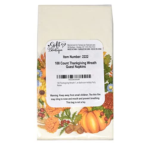 100 Autumn Wreath Fall Guest Napkins Disposable Harvest Floral Leaf Hand Paper Towels For Thanksgiving Pumpkins Decorative Dinner Fingertip Guests Towel Powder Room Home Kitchen Bathroom Holiday Party #TOP6