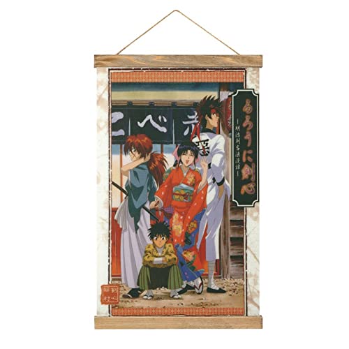 Anime Rurouni Kenshin Scroll Poster Wall Fabric Decor Hanging Paintings Wood Frame Hanger Magnetic Kit Holder Print Picture For Living Room Bedroom Decoration #TOP21