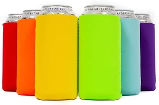 QualityPerfection Can Cooler Sleeves, 16 oz Neoprene Blank Beer Coolers (Pack of 6) Thick Fabric Tall Beer Collapsible Drink Coolies, Thermocoolers 16 Ounce Tall Boy Can Coolie (Multi Color)