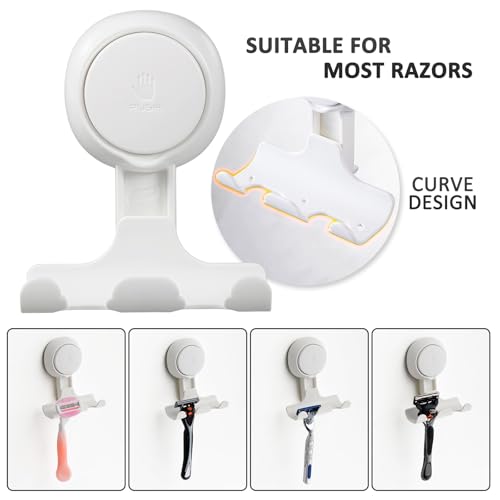 LEVERLOC Razor Holder for Shower 2 Pack, Powerful Suction Cup Shower Hooks for Towel, Loofah, Razor, Squeegee, Damage-Free Wall Hooks, Shaver Holder for Bathroom, Easy to Install and Reuse, White by LEVERLOC - Image 6