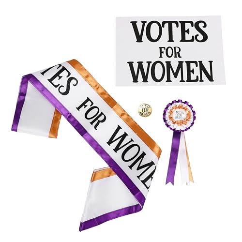 4pc Set - Victorian Suffragette Vote for Women Costume Kit 3 Colors Sash Rosette Accessories Multi