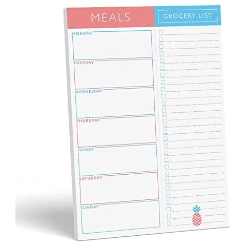 Sweetzer & Orange Meal Planner Notepads - Blue & Pink Design Notepad Organiser for Weekly/Daily Food Planning - Tear-Off Grocery Shopping List, 2 Magnets for Hanging on Fridge Door -17x25cm, 52 Sheets Cover