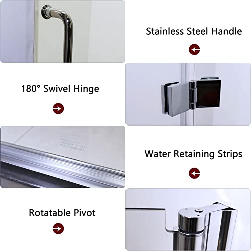30" X 72" Bifold Glass Shower Door With Tempered Glass Folding Bathroom Shower Doors With Stainless Handle Frameless Shower Panel With Chrome Finish #TOP3