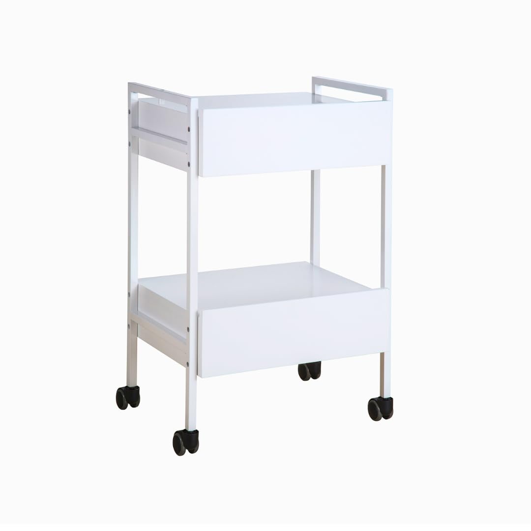 Beistellwagen 22 D SF – 2 abschließbare Schubladen, mobiler Studio-Wagen mit robustem Metallrahmen & stilvollem Design, ideal für Salons – Weiß