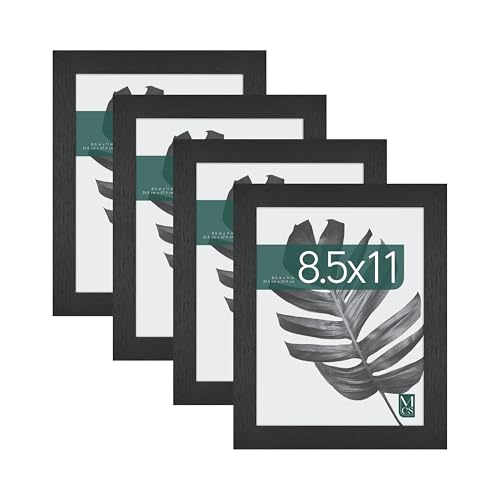 MCS Studio Gallery 8.5x11 Picture Frame Black Woodgrain, Rectangle Photo Frame for Photos, Posters & Art Prints & Easel for Tapletop Display (4-Pack)