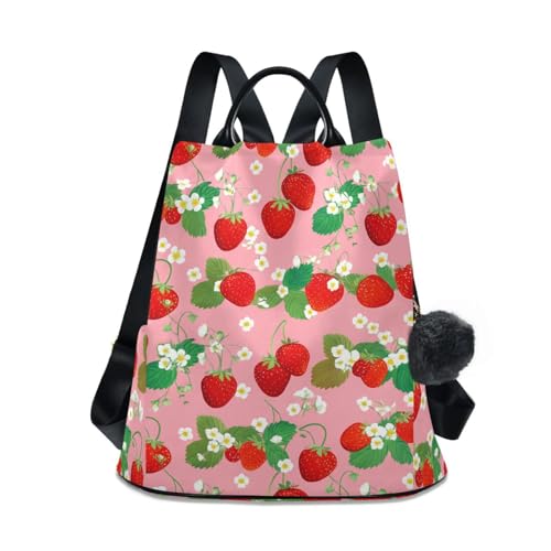 Sac à dos rose tendance femme motif fraises, idéal pour vos balades