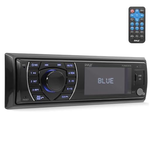 Pyle Bluetooth Marine Receiver Stereo - 12v Single DIN Style Boat In dash Radio Receiver System with Digital LCD, RCA, MP3, USB, SD, AM FM Radio - Remote Control, Wiring Harness - PLRMR27BTB (Black)