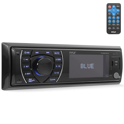 Pyle Bluetooth Marine Receiver Stereo - 12v Single DIN Style Boat In dash Radio Receiver System with Digital LCD, RCA, MP3, USB, SD, AM FM Radio - Remote Control, Wiring Harness - PLRMR27BTB (Black) by Pyle - Used condition - US$35.84