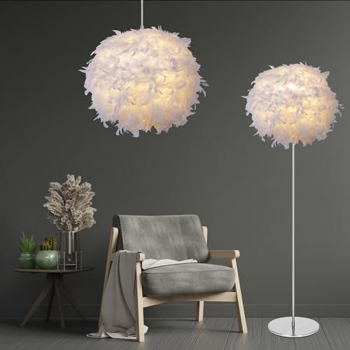 30cm White Feather Light Shade, Lamp for Pendant Ceiling Light, Table Lamp, Fluffy Feather Lampshade Ceiling Light Shade for Living Room, Bedroom by Klass Home Collection - Image 5