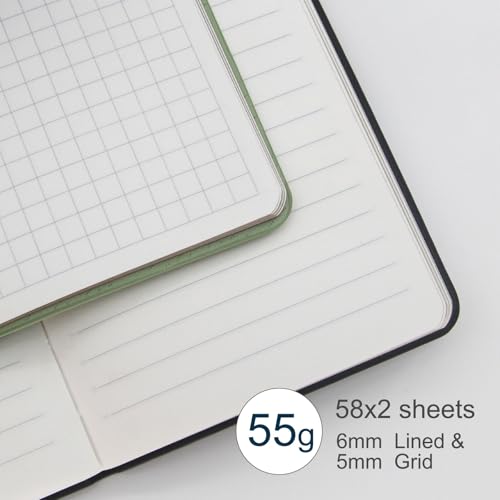 WETLOTE A6 Notizbuch Mini Journal, Softcover mit liniert kariert Seiten, 55g ultraleicht Food Grade Papier ohne Fluoreszenz, vergoldete Kanten in Geschenkbox, 58 Seiten Schwarz Grasgrün