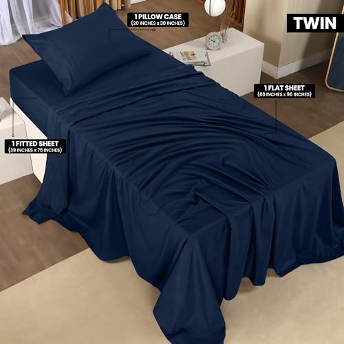Image of Utopia Bedding Twin Sheet Set - 3 Piece Bed Sheets for Twin Size Bed, Soft and Breathable Microfiber, Includes 1 Fitted Sheet, 1 Flat Sheet and 1 Pillowcase (Navy Blue) (Pack of 2)