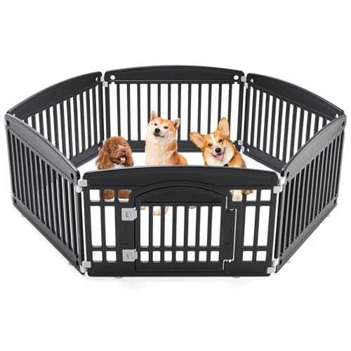 Sweetcrispy Plastic Dog Playpen, 6 Panels 24' Expandable & Durable Pet Fence for Medium Dogs -...