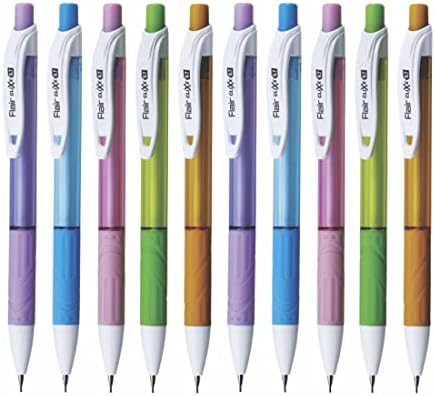 FLAIR Clixx Medium 0.7 mm Mechanical Pencil Pouch Pack | Triangular Barrel for Relaxed Drawing | Free One Lead Tube with Each Pencil | Light Weight with Comfortable Grip | Pack of 10