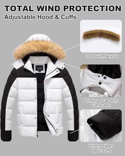 Image of Men's Puffer Jacket Winter Coat Puffy Parka with Fur Hood Waterproof & Windproof Shell Fleece lining 4 Pockets