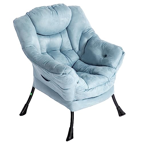 AIMEZO Sillón Relax Terciopelo Sillon para Salón, Sillón Lectura Sillón Dormitorio Sillón Comodos con Estructura de Metal, Azul