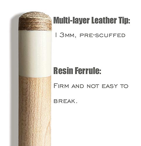 Tai ba cues Pool cue Stick, 13mm Multilayer Leather Tip, 58″, Linen