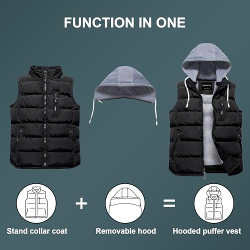 CREATMO US Men's Outdoor Winter Vest Outerwear Removable Hooded Padded Puffer Sleeveless Vest4