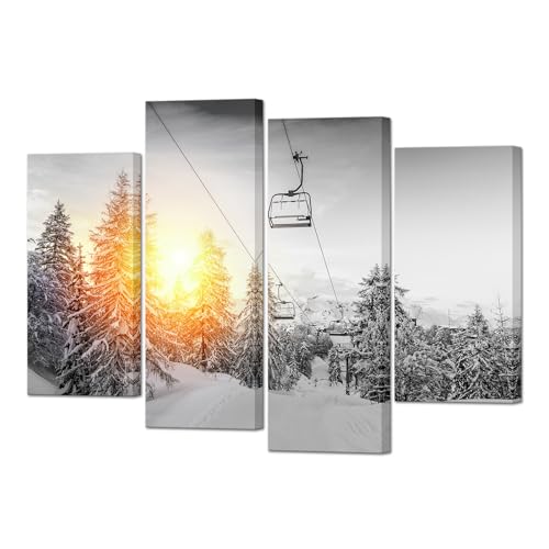 YeiLnm Ski Mountain Posters Snowboard Picture 4 Piece Wall Art Winter Canvas
