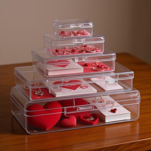 Image of 42 Pack Rectangular Clear Plastic Storage Containers | Mixed Sizes, Hinged Lid, For Beads and Small Craft Items