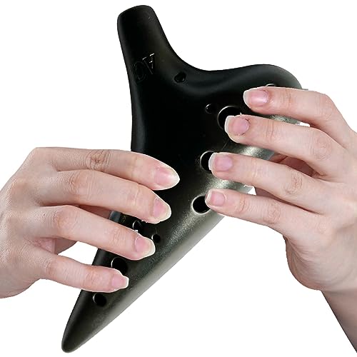12 Löcher Okarina, Ocarinas Keramik, Keramik Alto C, Ocarina aus Kunststoff, für Anfänger, Einfaches Instrument für Kinder, Schwarz, 17.5 x 9.5 cm, Mit 1 Schwarzer Aufbewahrungsbeutel