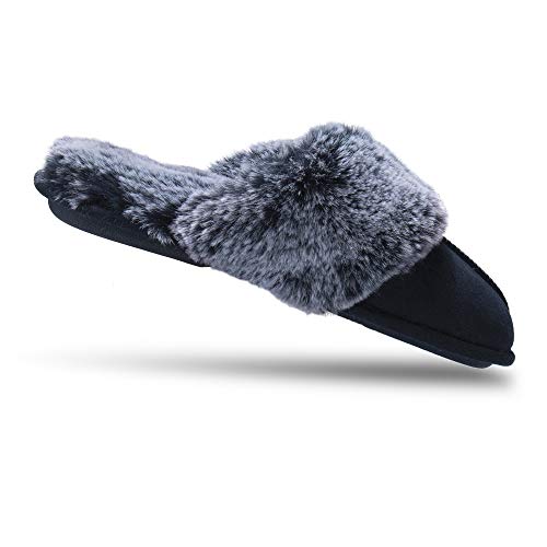 Image of Jessica Simpson womens Comfy Faux Fur House Slipper Scuff Memory Foam Slip on Anti-skid SoleSlipper