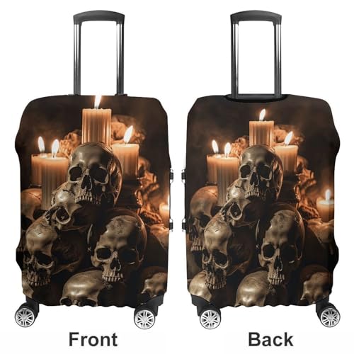 Travel Luggage Cover Elastic Suitcase Protector Anti-Scratch Washable Skull And Candle Luggage Sleeve Tsa Approved Carry on Covers Baggage Cover Fits 18-32 Inch Luggages3