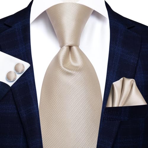Image of Hi-Tie Men Ties Sets Silk Stripe Paisley Necktie Pocket Square Cufflinks for Business Wedding