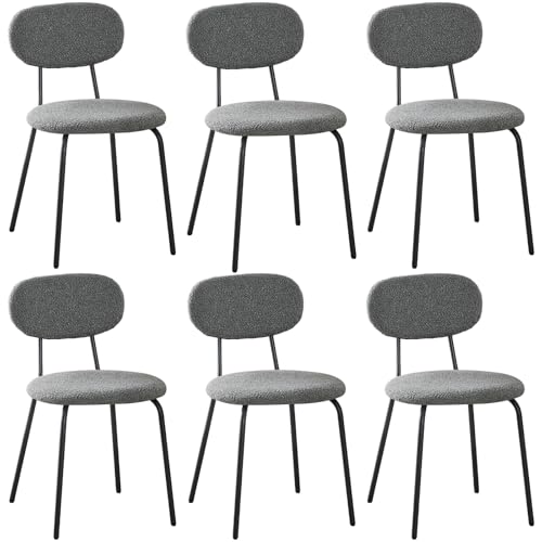 WAFTING Chaises de Salle à Manger Lot de 6, Chaise de Cuisine Empilables, avec Coussin en Tissu Teddy et Pieds Métalliques, pour la Salle à Manger, Cuisine,...