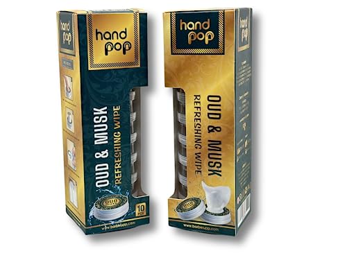 Hand Pop, lenços umedecidos de mão, oud e almíscar recém-perfumados, sem álcool, 20 lenços de mão em
